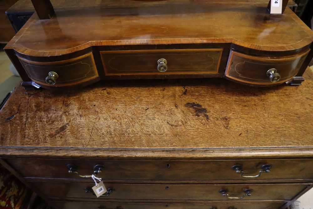 A 19th century banded and inlaid mahogany box-base toilet mirror, width 82cm depth 26cm height 82cm